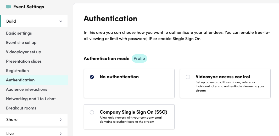 Authentication settings